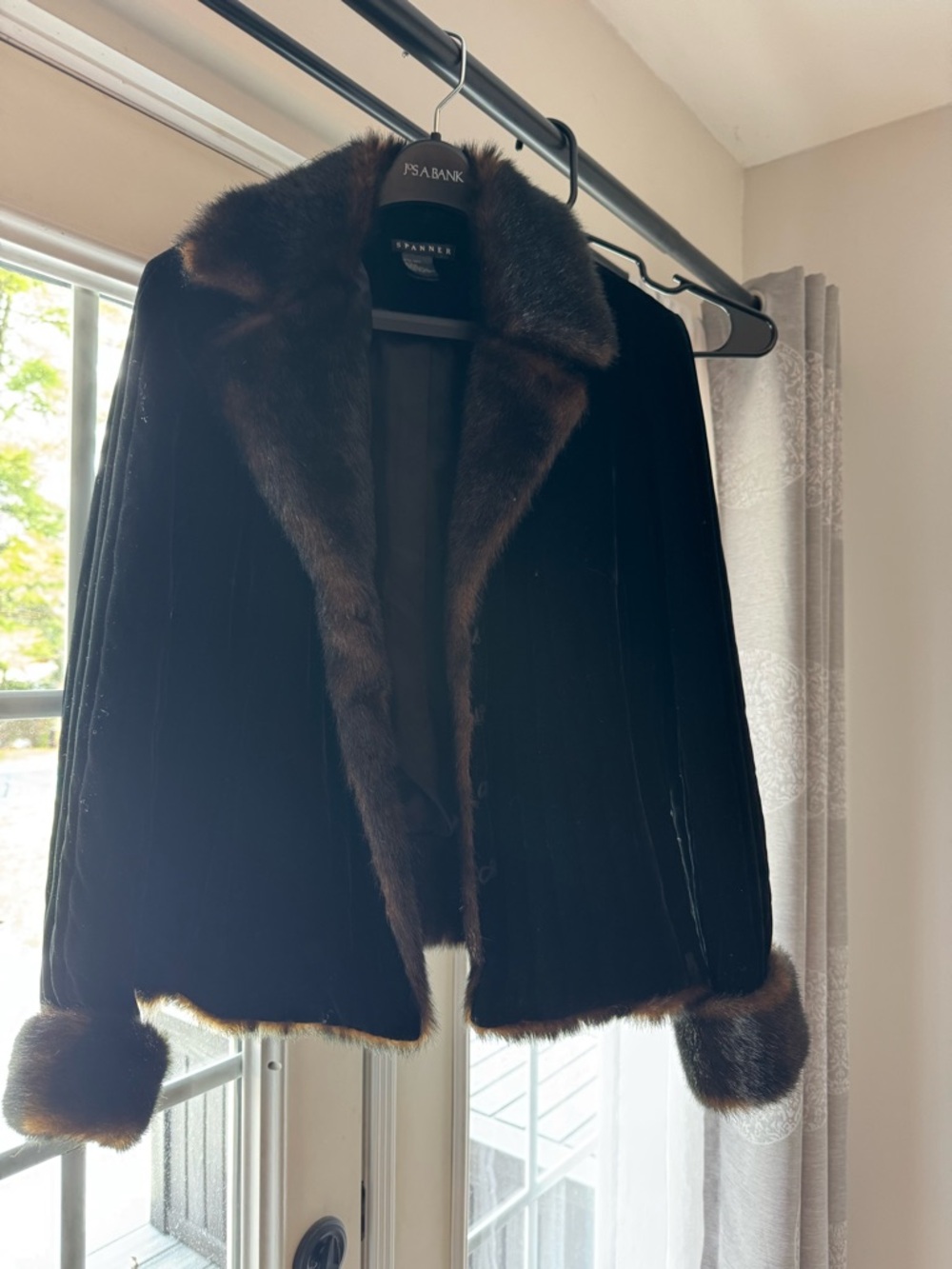 Sexy SPANNER Black Velvet Jacket with Brown Fur Trim